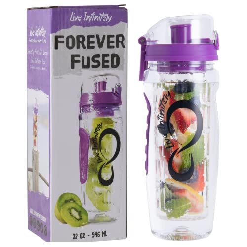 Live Infinitely 32 oz. Infuser Water Bottles - Featuring a Full Length Infusion Rod, Flip Top Lid, Dual Hand Grips & Recipe Ebook Gift (Purple, 32 oz)
